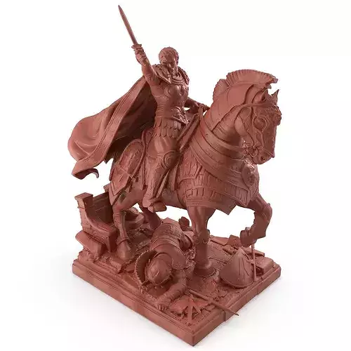 Print Ready Mounted Knight on Horse 3D Model 05