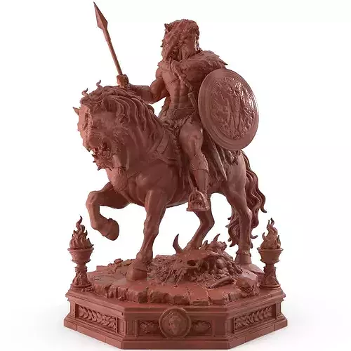 Print Ready Mounted Barbarian on Horse 3D Model 04