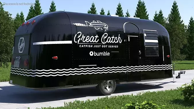 Modern Catering Trailer Mockup Black Rigged for Maya 3D model 6