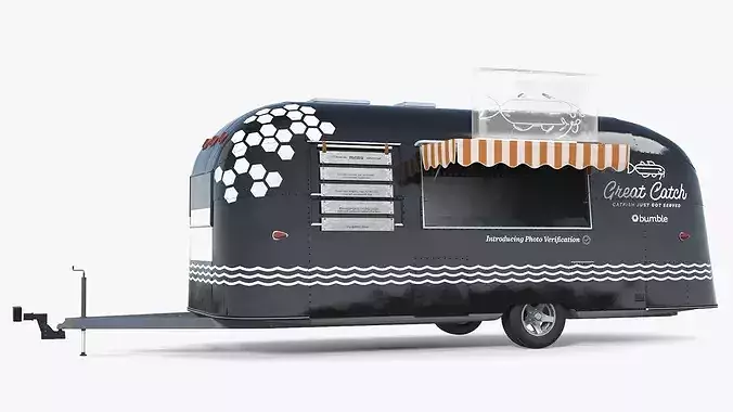 Modern Catering Trailer Mockup Black Rigged for Maya 3D model
