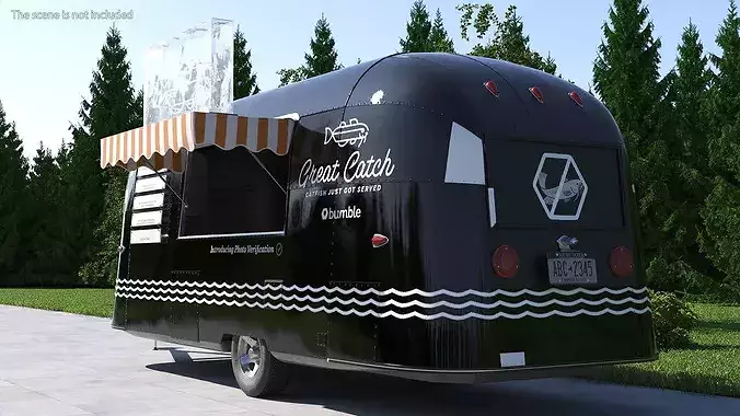 Modern Catering Trailer Mockup Black Rigged for Cinema 4D 3D model 5