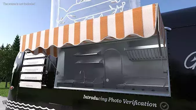 Modern Catering Trailer Mockup Black Rigged for Cinema 4D 3D model 7