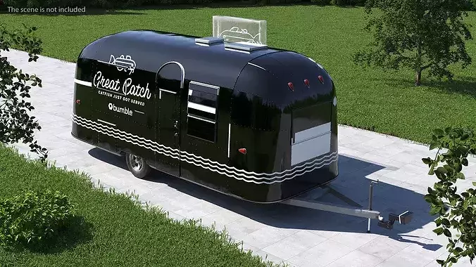Modern Catering Trailer Mockup Black Rigged for Cinema 4D 3D model 6