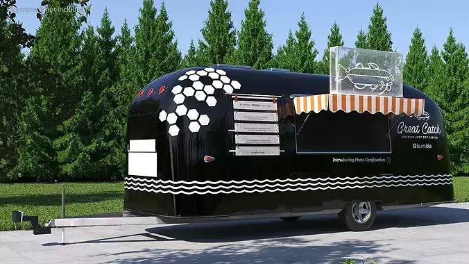 Modern Catering Trailer Mockup Black Rigged for Cinema 4D 3D model 4