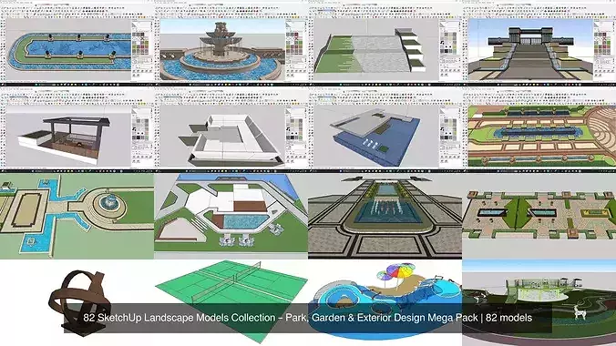82 SketchUp Landscape Models Pack Park Garden Exterior 5