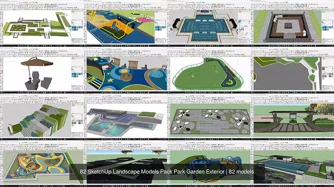 82 SketchUp Landscape Models Pack Park Garden Exterior 4