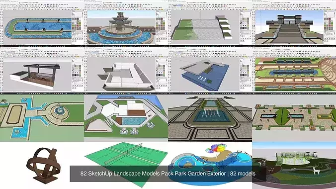 82 SketchUp Landscape Models Pack Park Garden Exterior 6