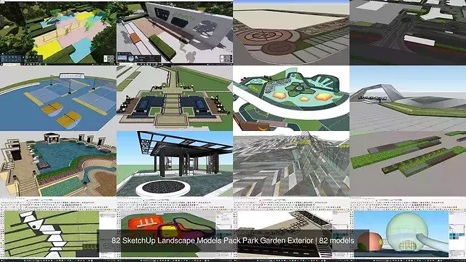 82 SketchUp Landscape Models Pack Park Garden Exterior 2