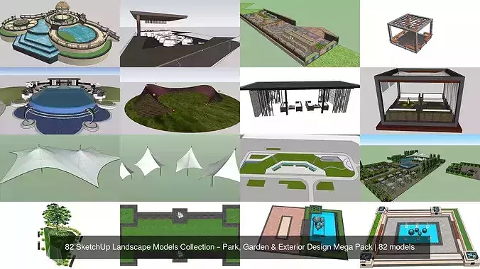 82 SketchUp Landscape Models Pack Park Garden Exterior 7