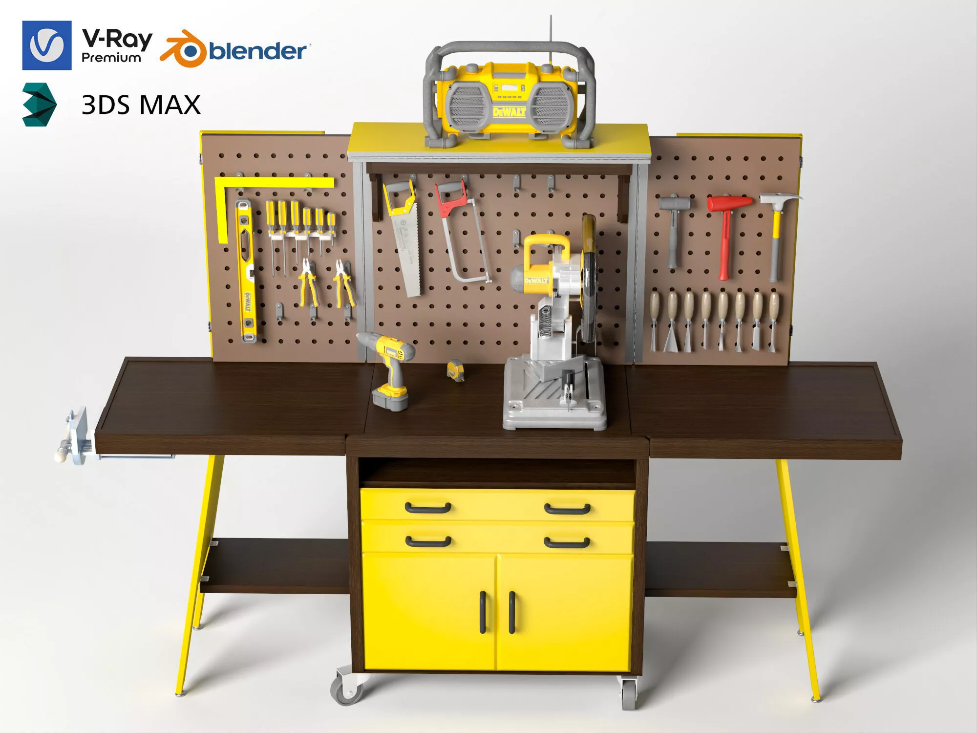 Woodworking workshop tool workbench asset pack 3D model