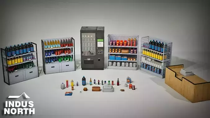 Game-Ready Grocery Props and Super Market Kit Low-poly 3D model