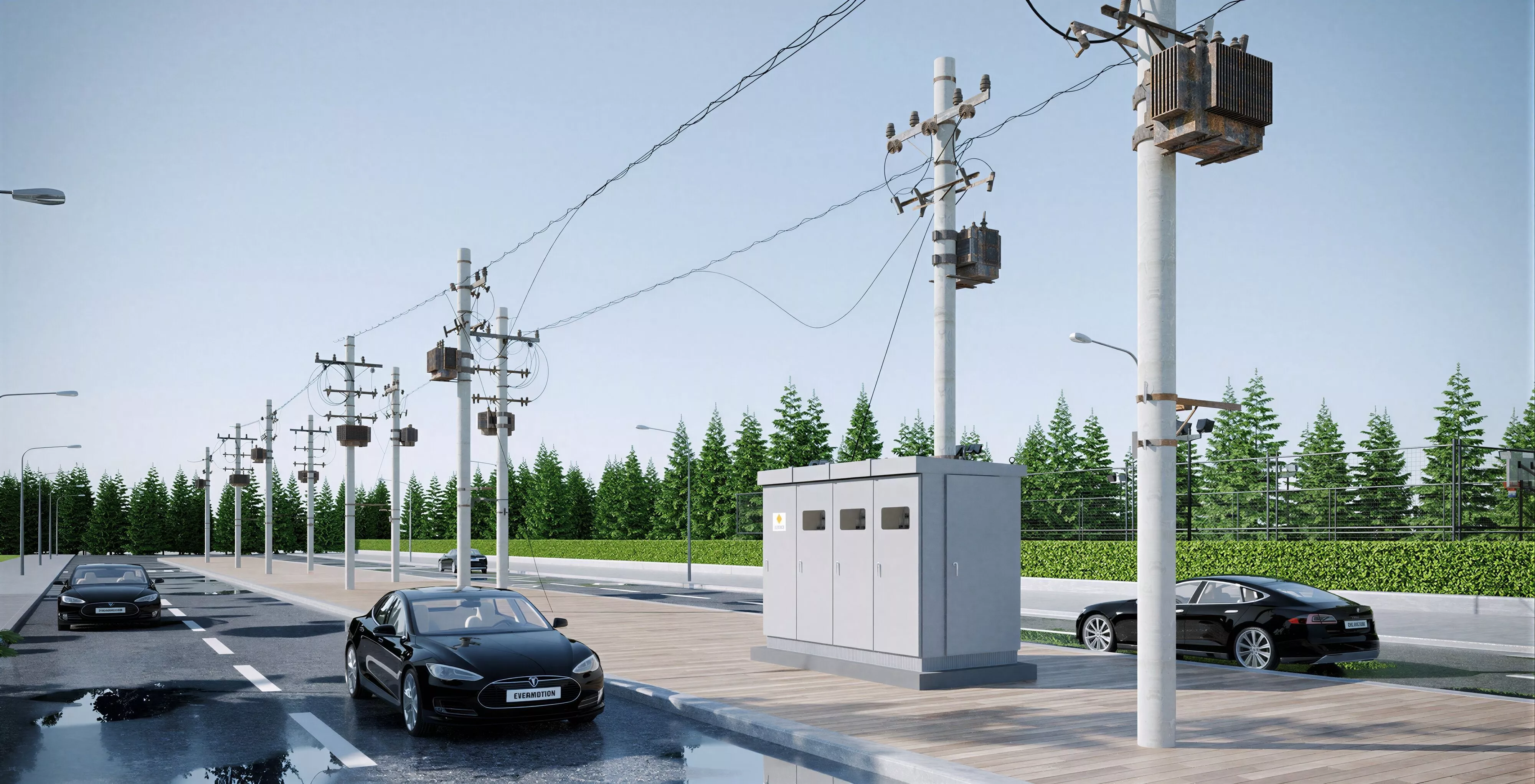 Street Power Distribution Utility Pole Road Transformer 3D model