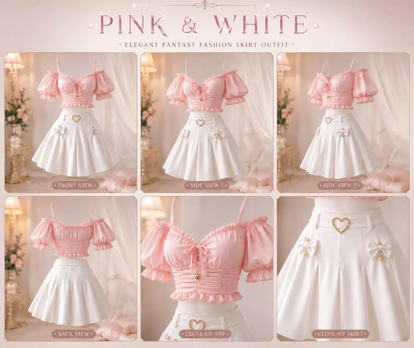 Pink and White Elegant Fantasy Fashion Skirt Outfit Kawaii 3D model