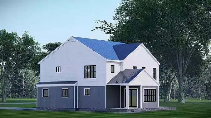 Modern 2Story American Farmhouse with Garage 3D House Model 3D model 4