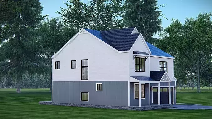 Modern 2Story American Farmhouse with Garage 3D House Model 3D model 3