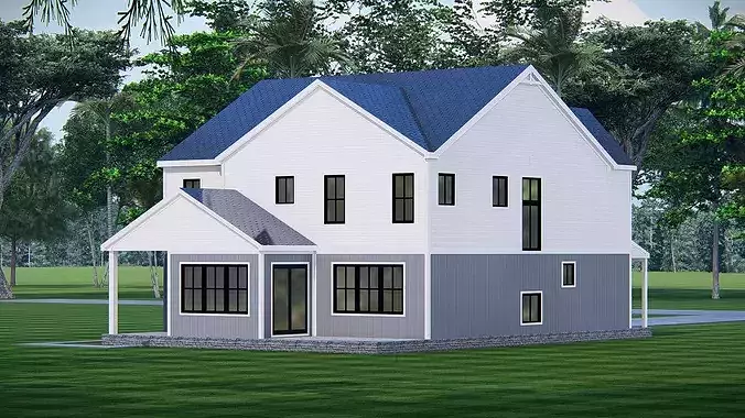 Modern 2Story American Farmhouse with Garage 3D House Model 3D model 5