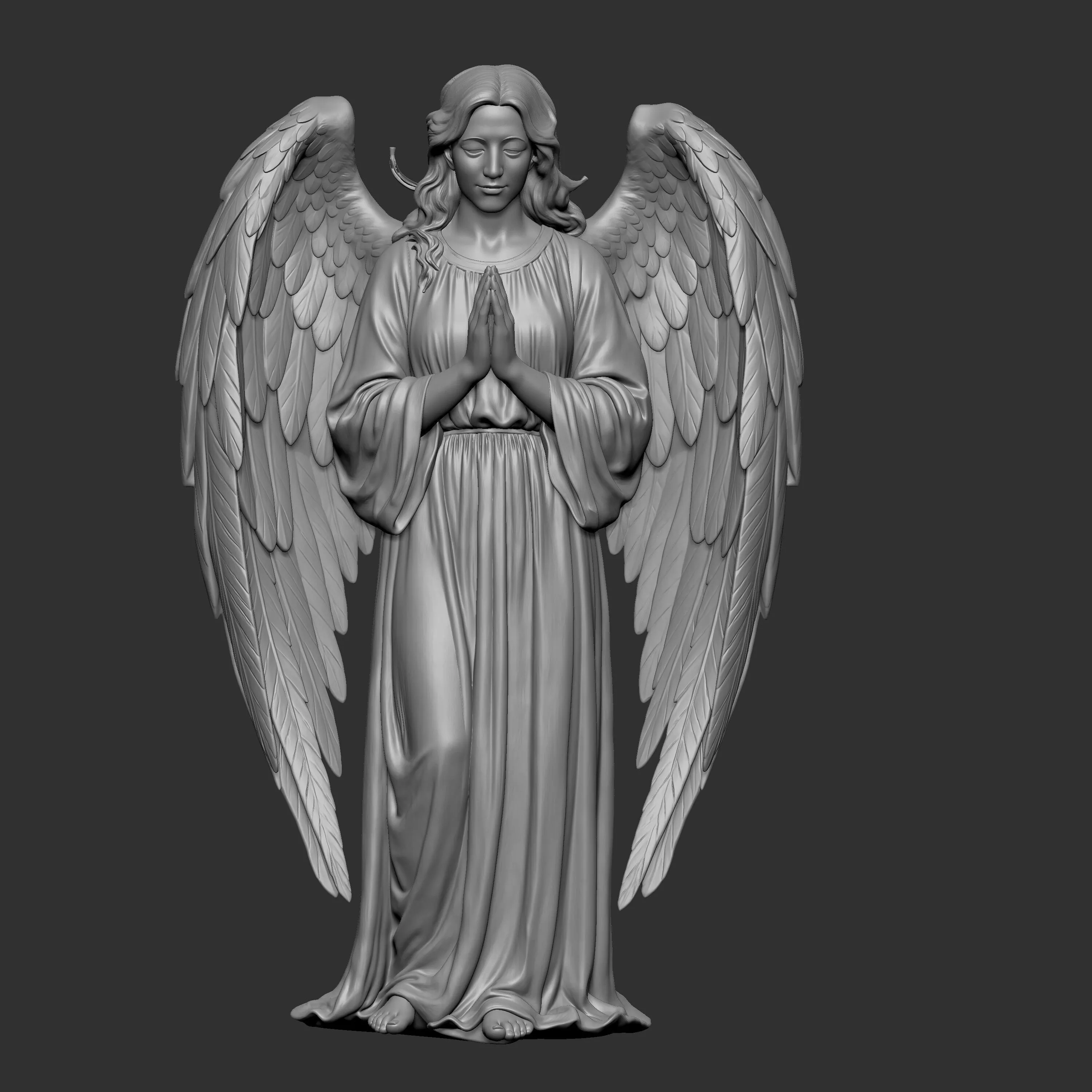 3D digital sculpture of a standing praying angel 3D print model