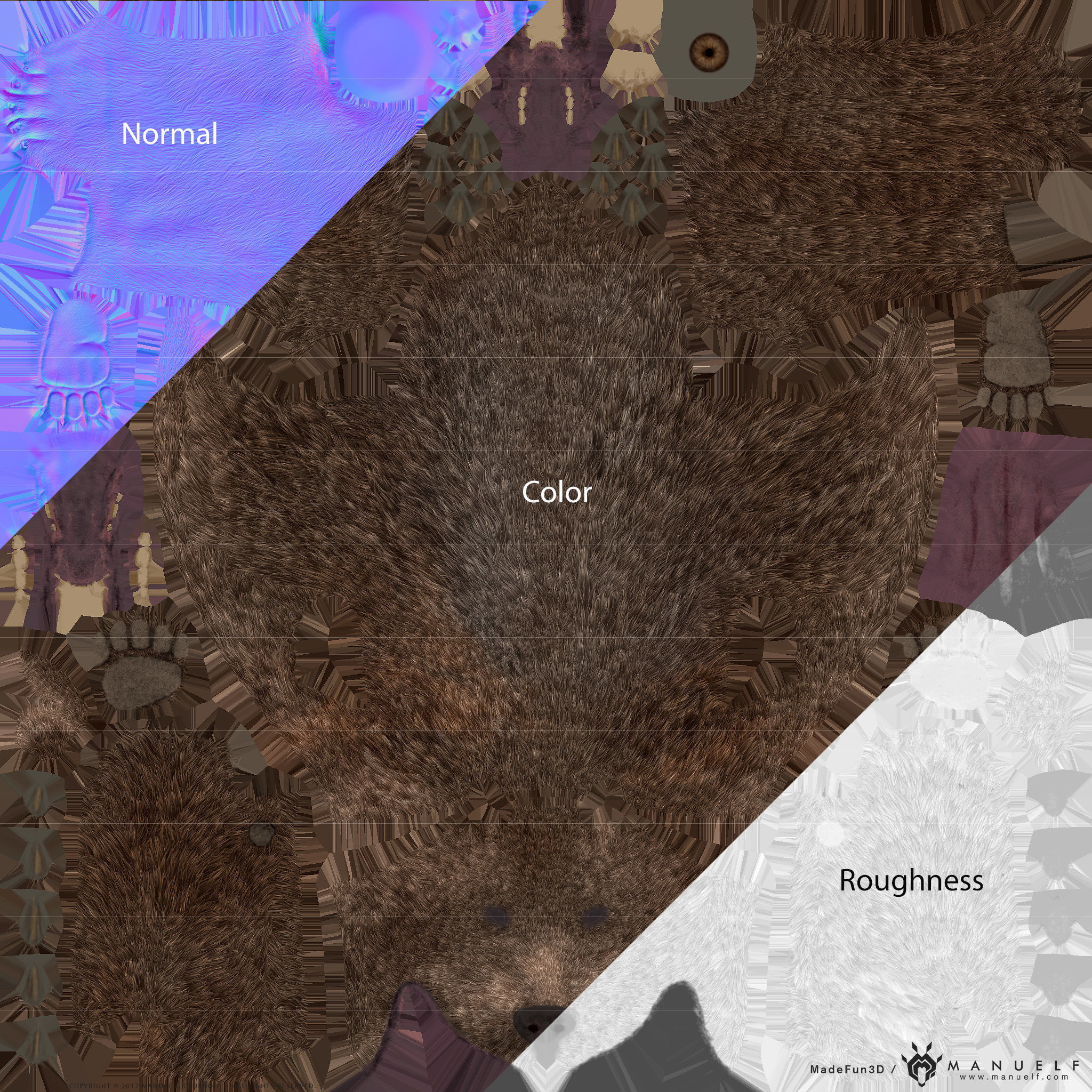 Brown Bear game ready PBR  Low-poly 3D model_9