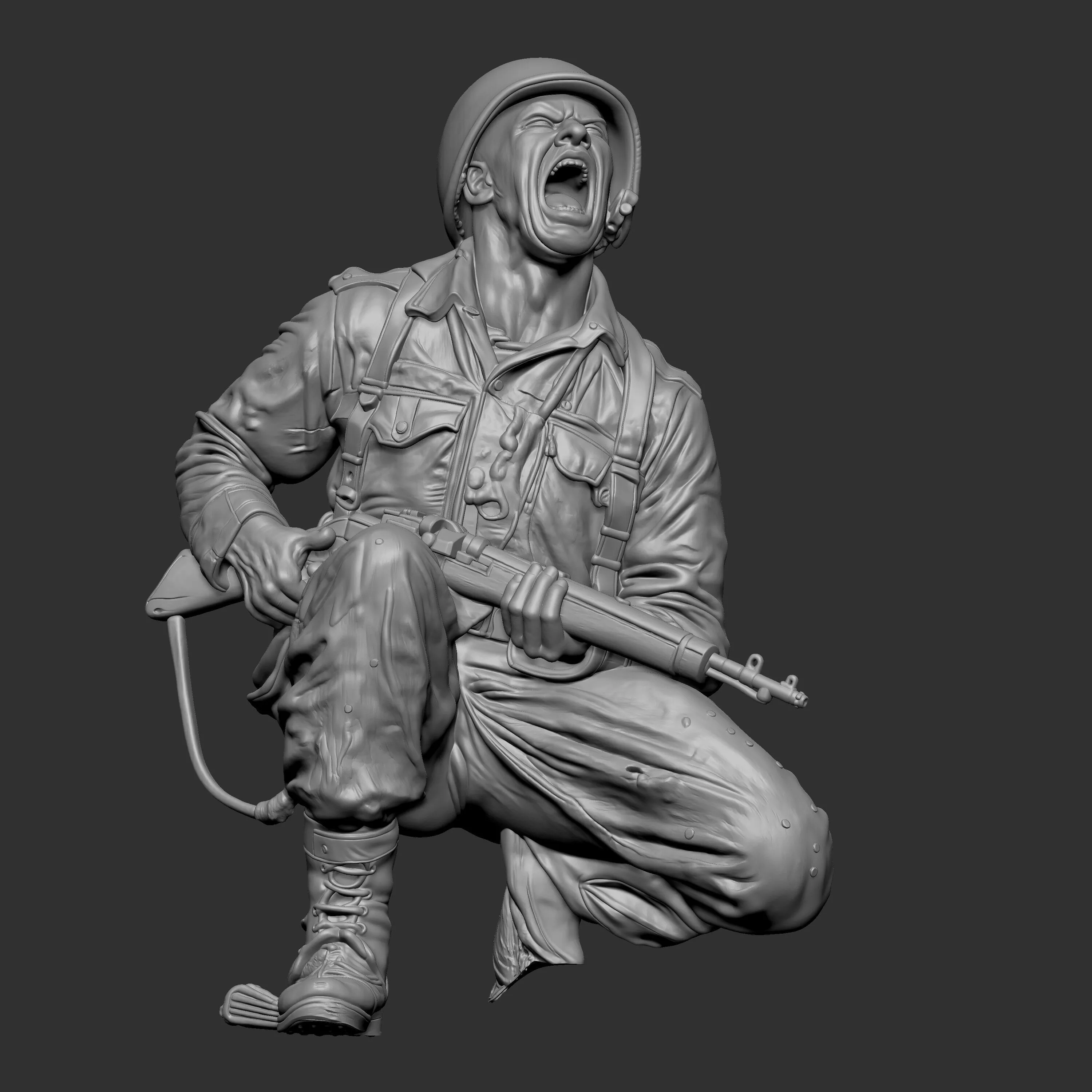 3D digital sculpture of a shouting World War II soldier 3D print model