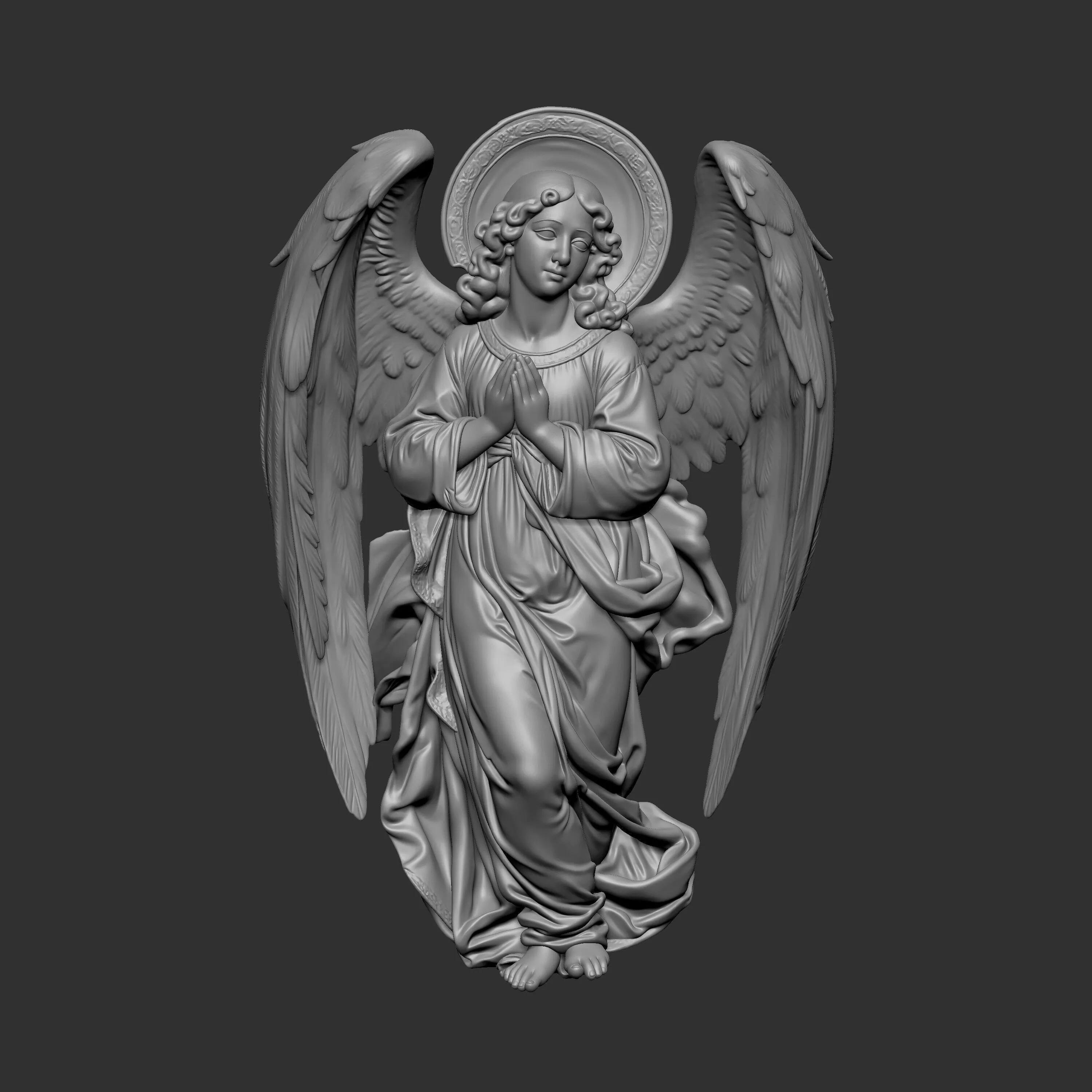 3D digital sculpture of a serene praying angel 3D print model