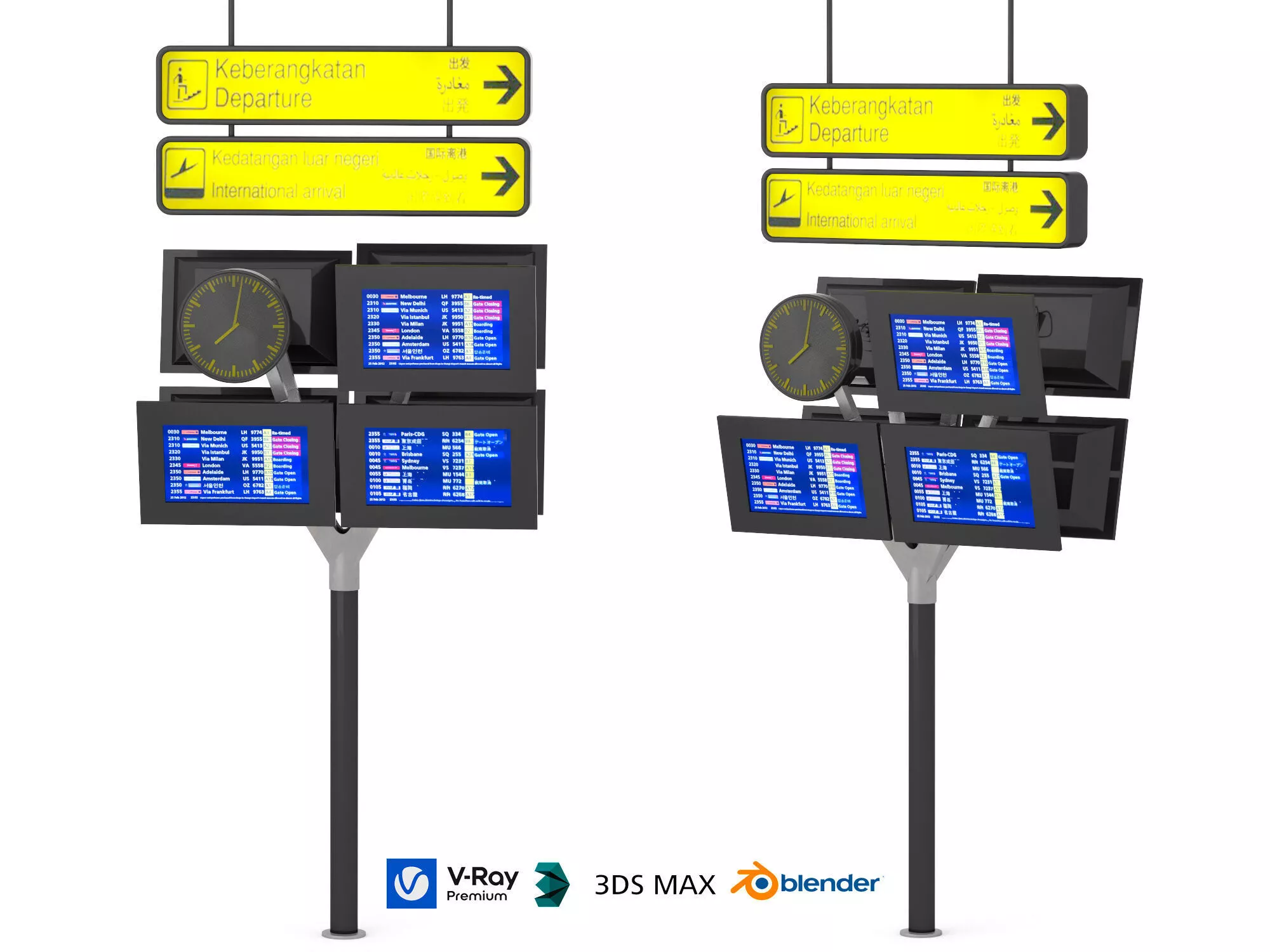 Airport Terminal Signage and Information Display Low-poly 3D model