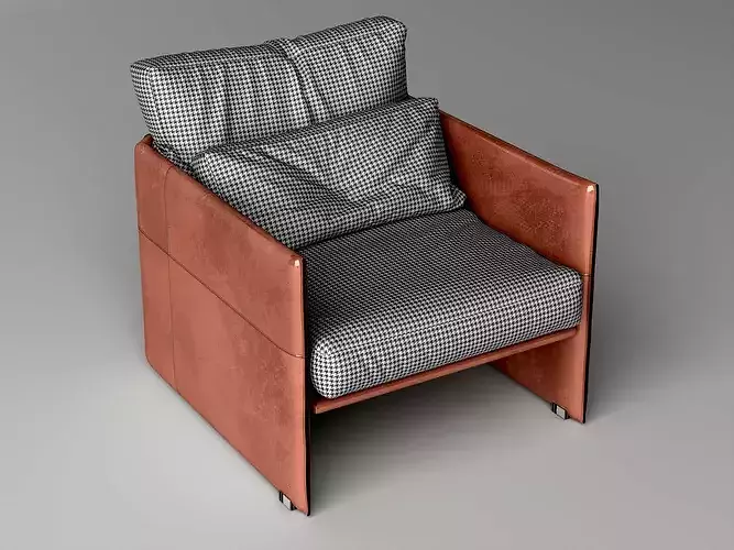 Modern Gray Chaise Lounge with Armchair Low-poly 3D model 5