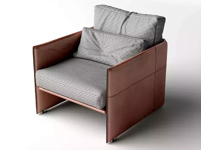 Modern Gray Chaise Lounge with Armchair Low-poly 3D model 4