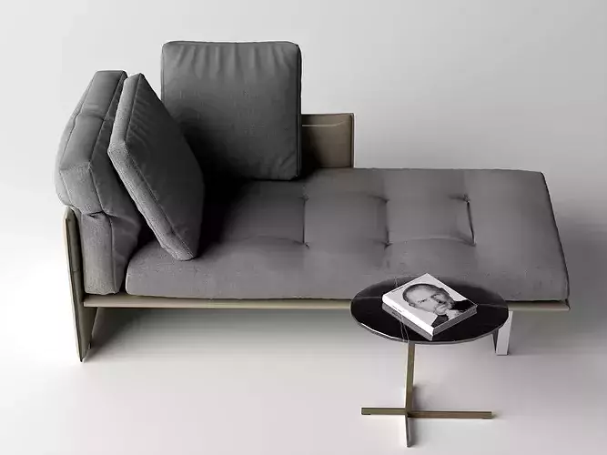 Modern Gray Chaise Lounge with Armchair Low-poly 3D model 3