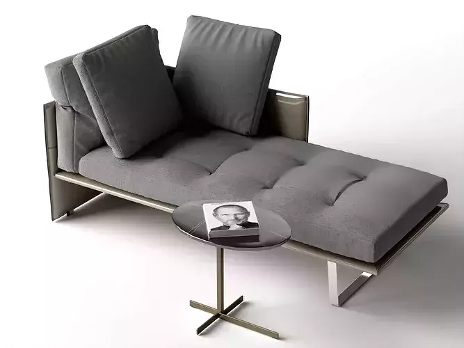 Modern Gray Chaise Lounge with Armchair Low-poly 3D model 2