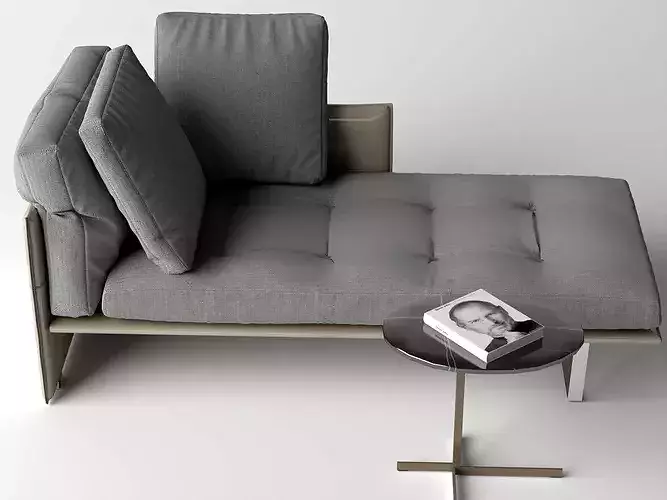 Modern Gray Chaise Lounge with Armchair Low-poly 3D model 7