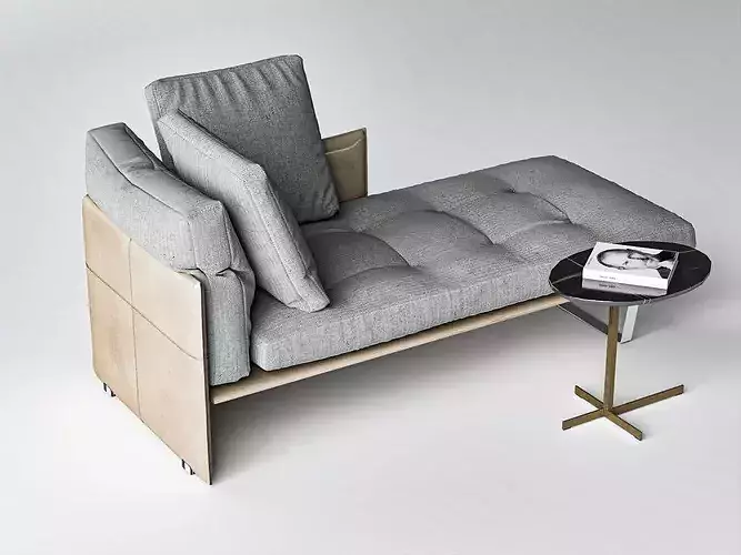 Modern Gray Chaise Lounge with Armchair Low-poly 3D model 6