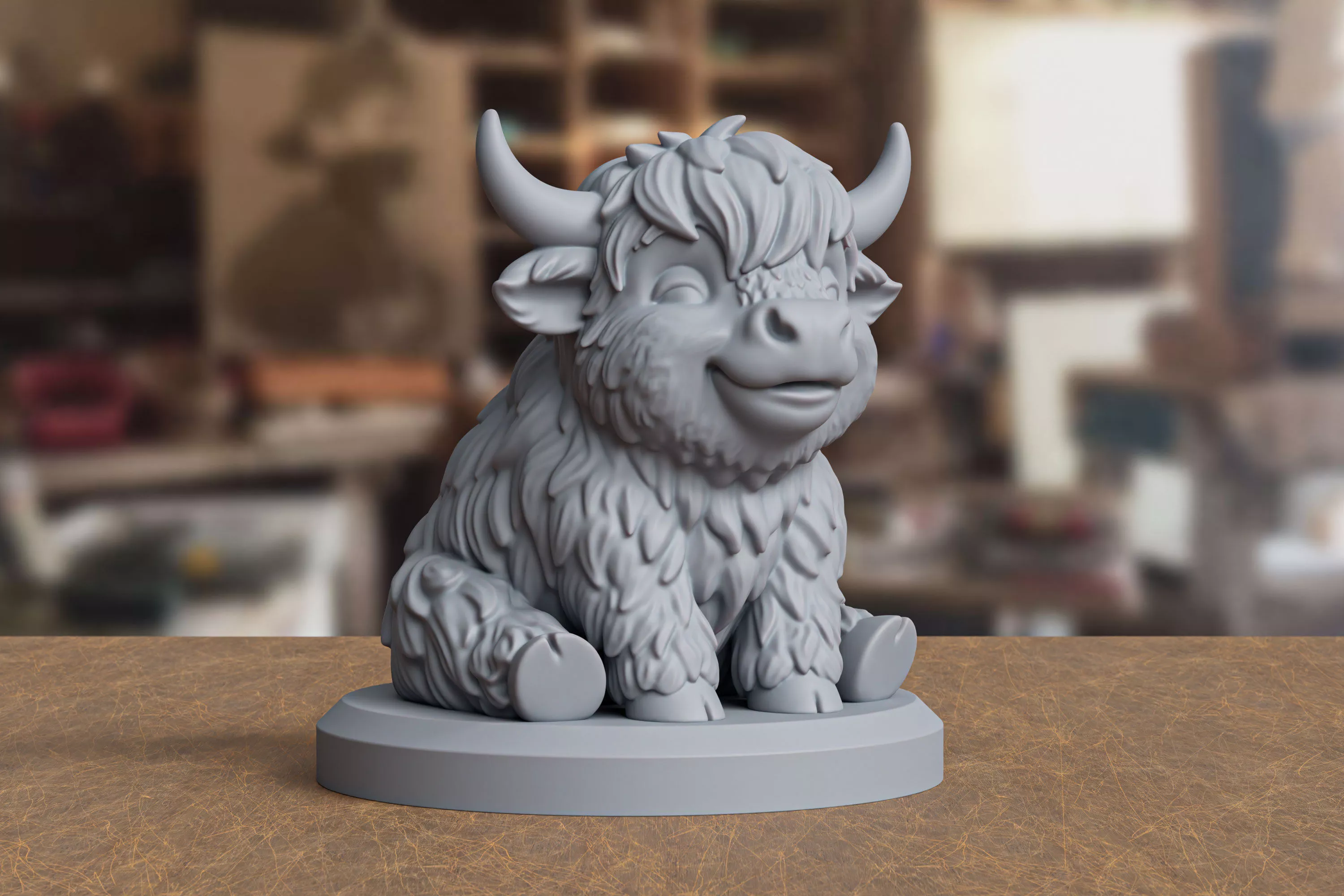 Stylized Cute Highland Cow Statue 3D Print Model 3D print model