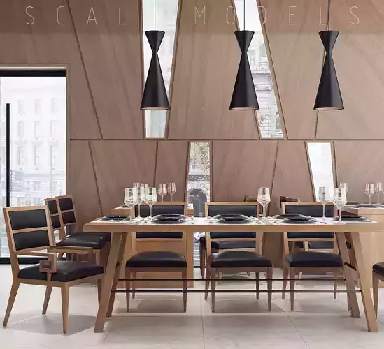 Restaurant dining room with chairs and wooden walls