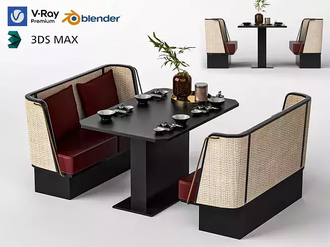 Modern Restaurant Booth Seating Set Low-poly 3D model