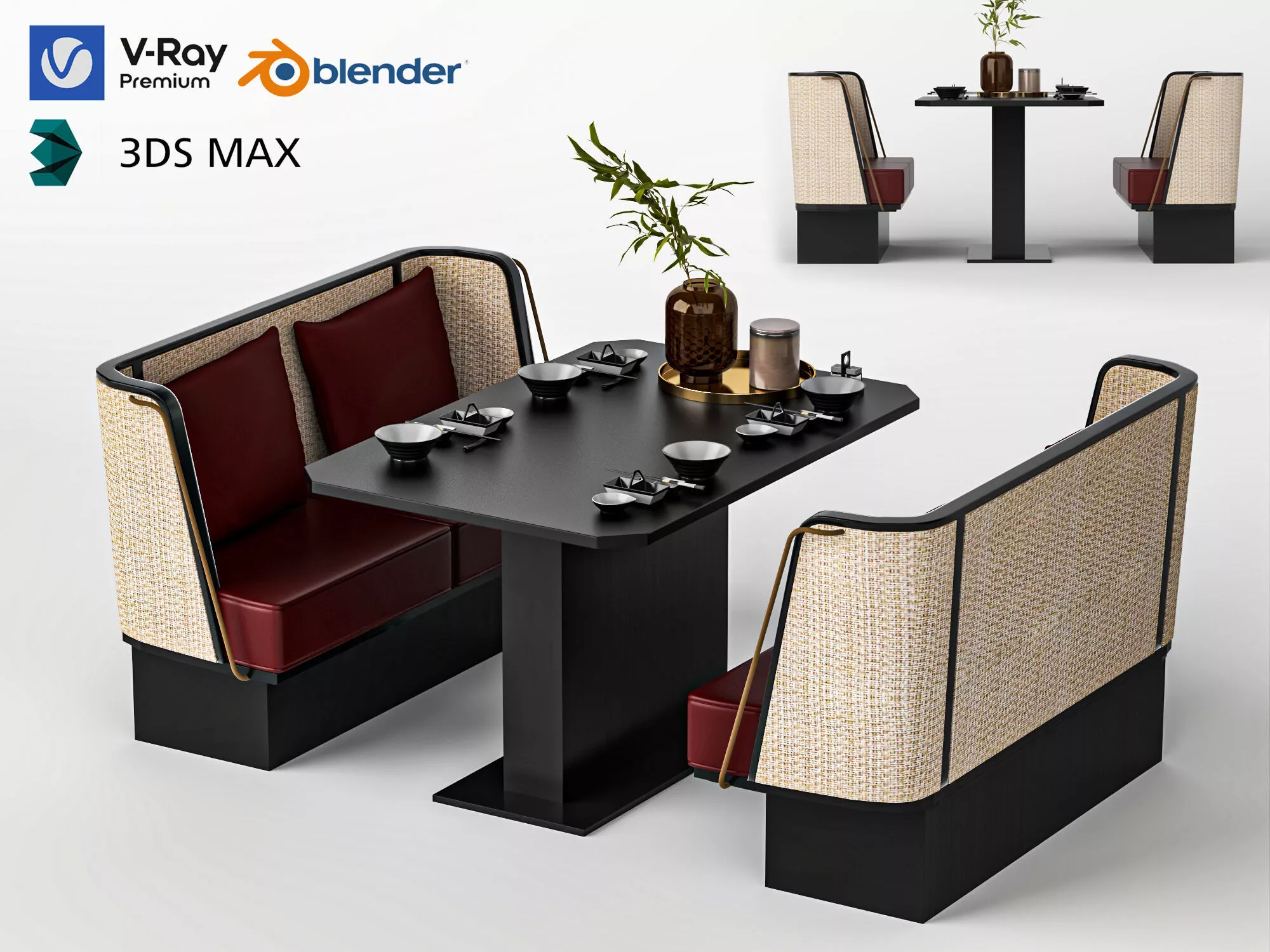 Modern Restaurant Booth Seating Set Low-poly 3D model