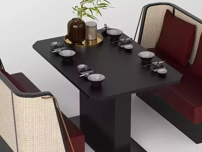 Modern Restaurant Booth Seating Set Low-poly 3D model 5