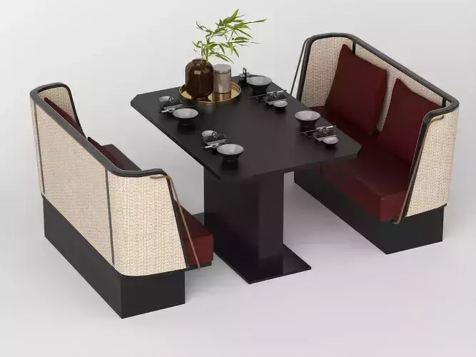 Modern Restaurant Booth Seating Set Low-poly 3D model 4