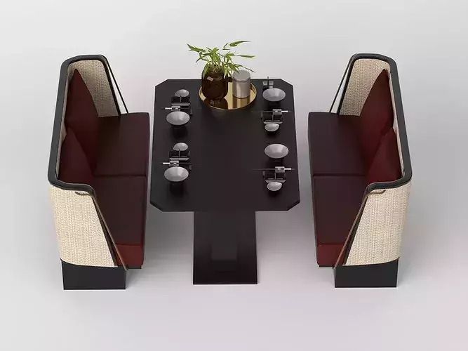 Modern Restaurant Booth Seating Set Low-poly 3D model 2