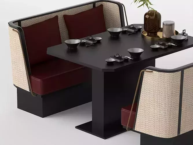 Modern Restaurant Booth Seating Set Low-poly 3D model 7