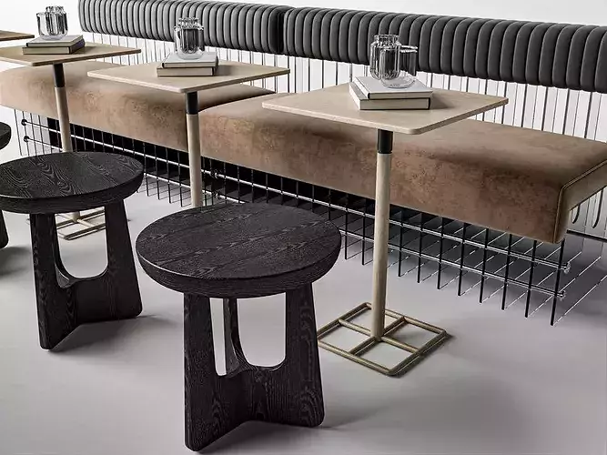 Modern Cafe Restaurant Banquette Seating Set Low-poly 3D model 7