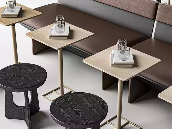 Modern Cafe Restaurant Banquette Seating Set Low-poly 3D model 6