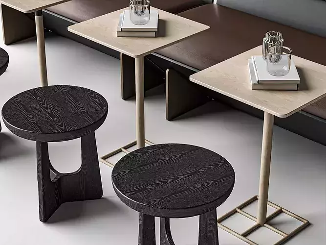Modern Cafe Restaurant Banquette Seating Set Low-poly 3D model 5