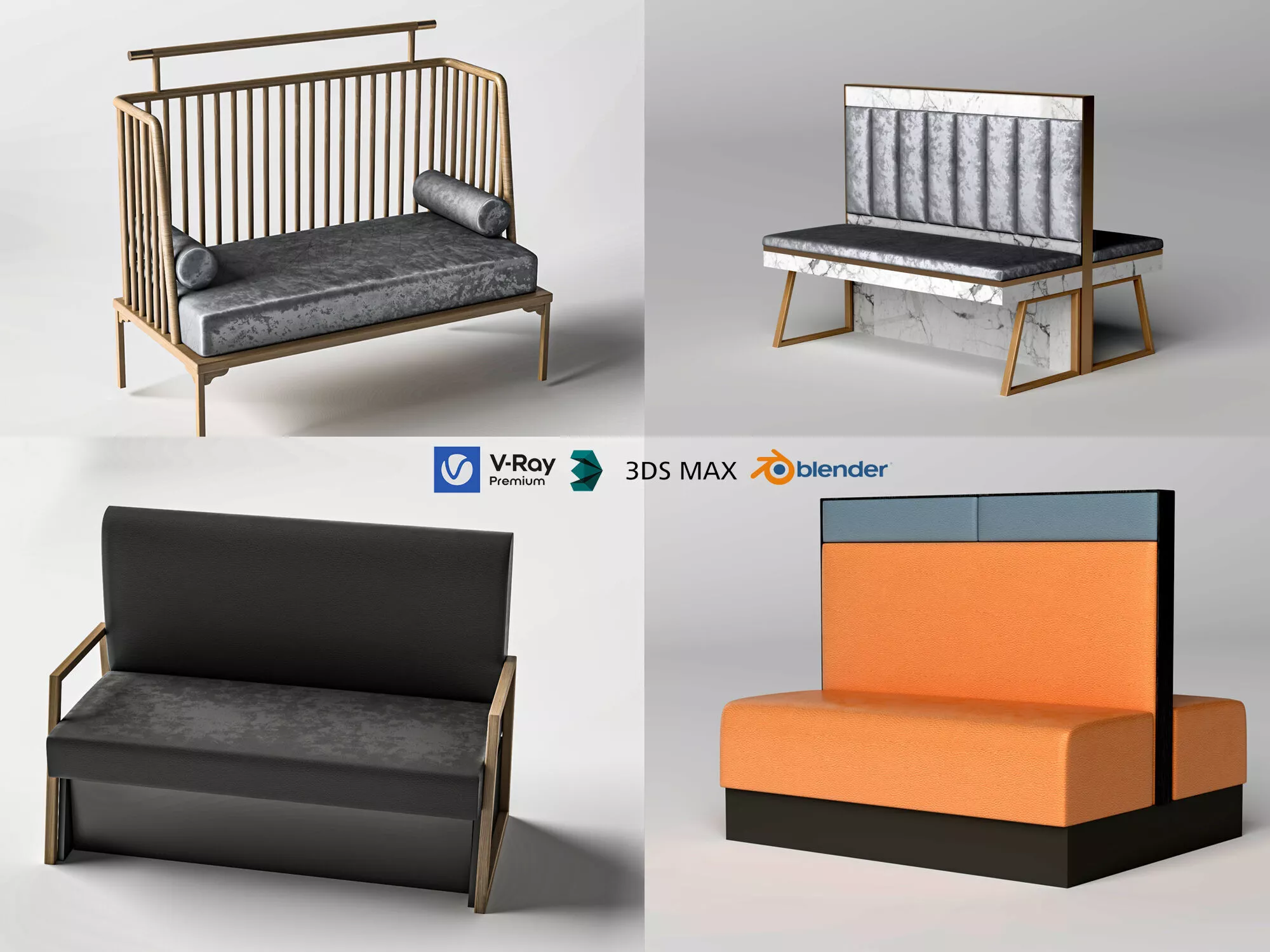 Modern Bench and Banquette Collection Low-poly 3D model