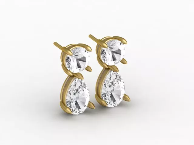 Pear Round Diamond Dangle Earrings Jewelry 3D Model Free 3D print model