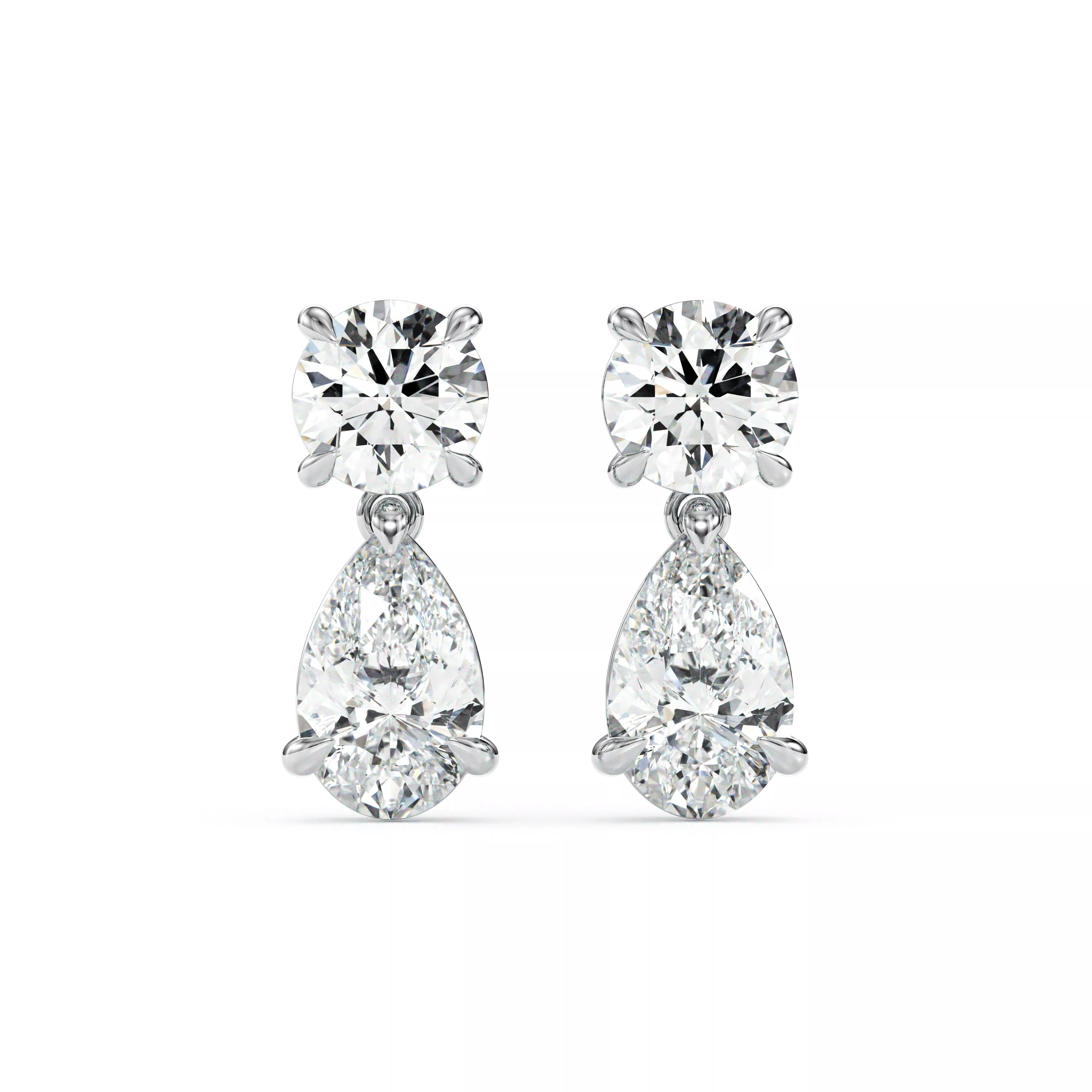 Pear Round Diamond Dangle Earrings Jewelry 3D Model 3D print model