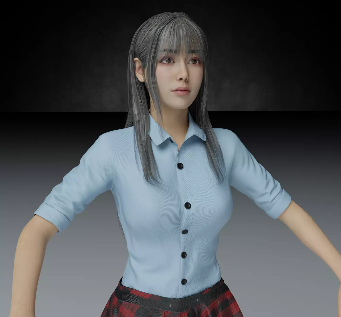 Asian Girl PBR 8k high detail rigged 2026 Low-poly 3D model