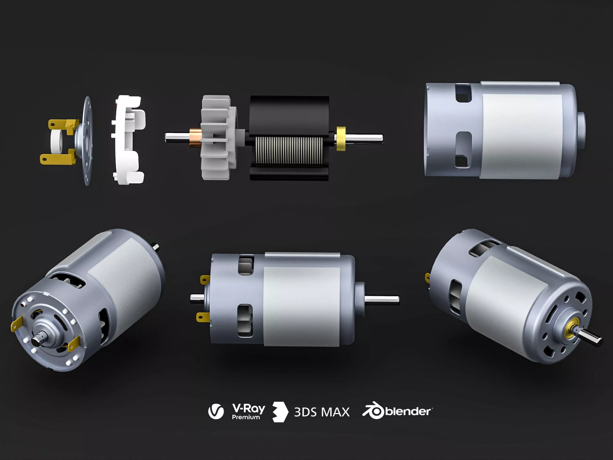 Small Electric Motor Exploded View Low-poly 3D model