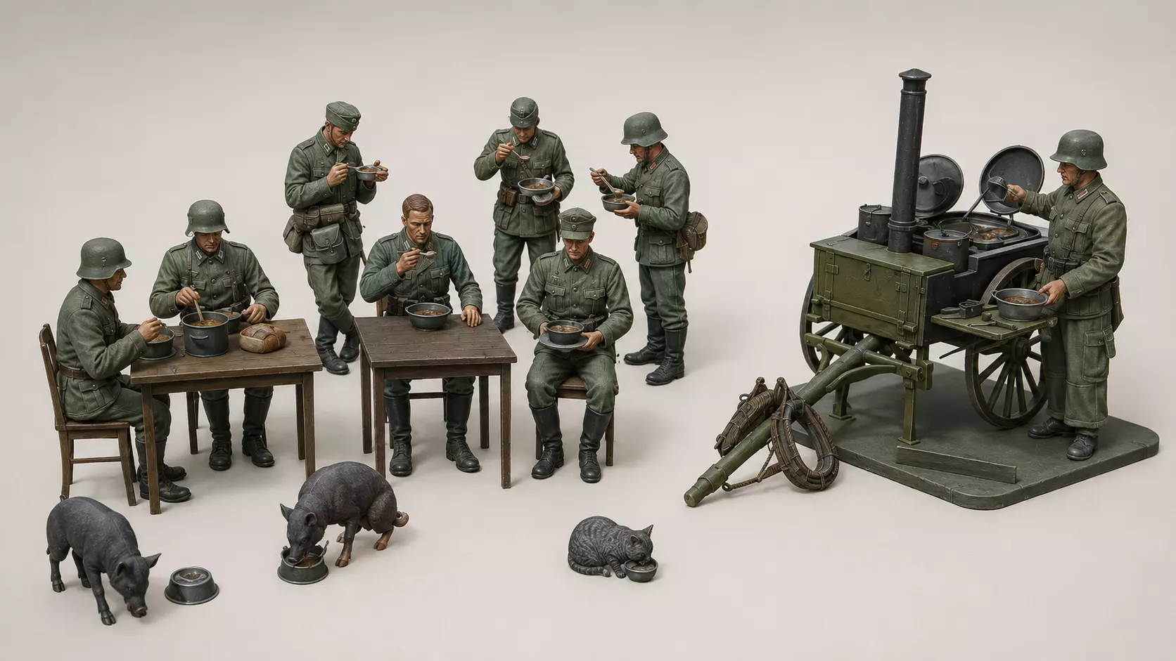 German Soldiers Eating Field Kitchen Diorama 3D print model
