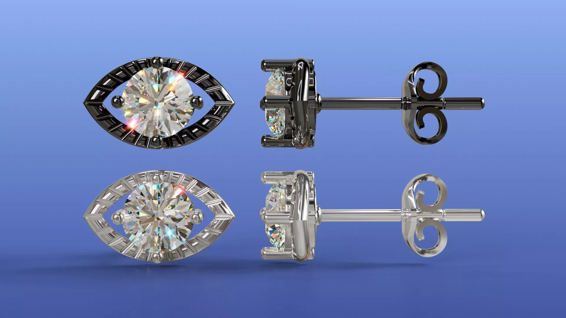 Diamond Evil Eye Stud Earrings Lucky Jewelry CAD Design 3D print model