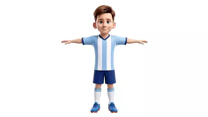 Stylized Cartoon Soccer Boy Messi Character Rigged Animated
